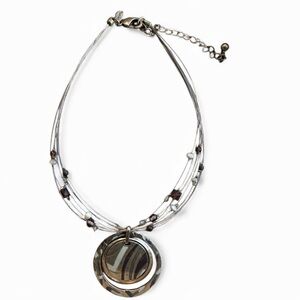 Chico’s Multi-Strand Silver Tone Statement Pendant Necklace